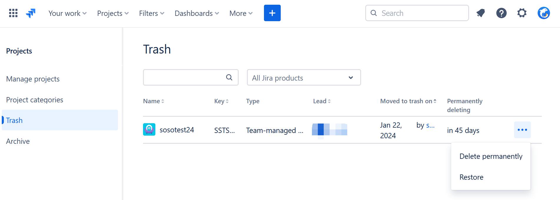 Delete project Trash