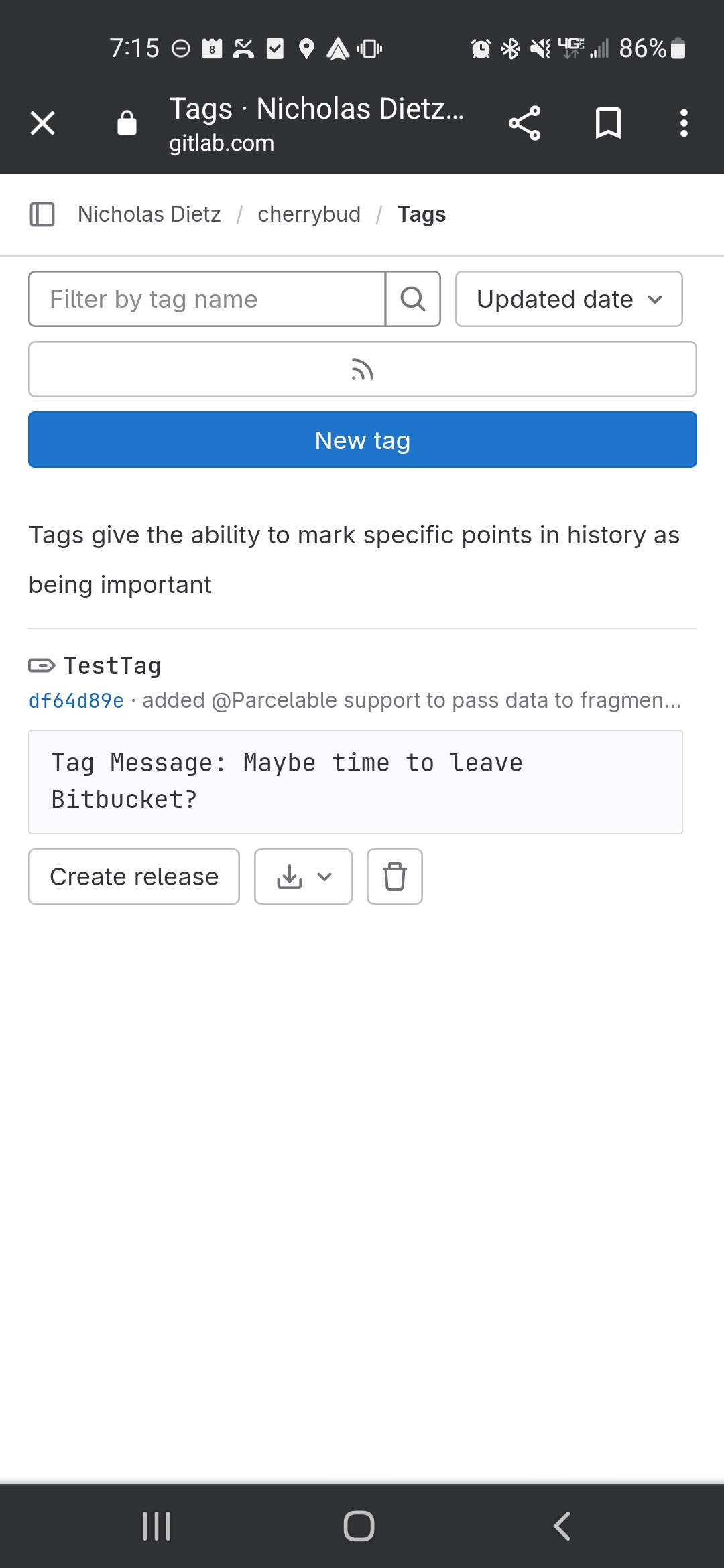 How to view the tag description on BitBucket?