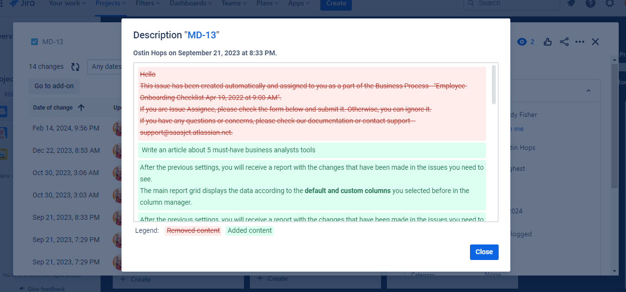 Jira Description Activity History - large text sma...