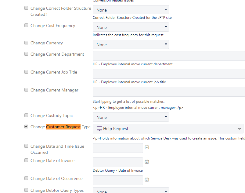 How to bulk change customer request type field val 