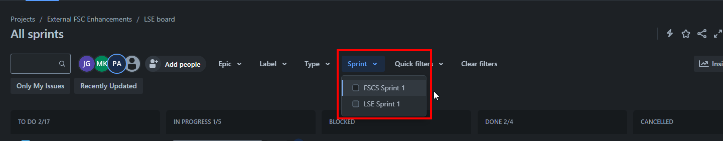 Project filter missing from Sprint View (company m...