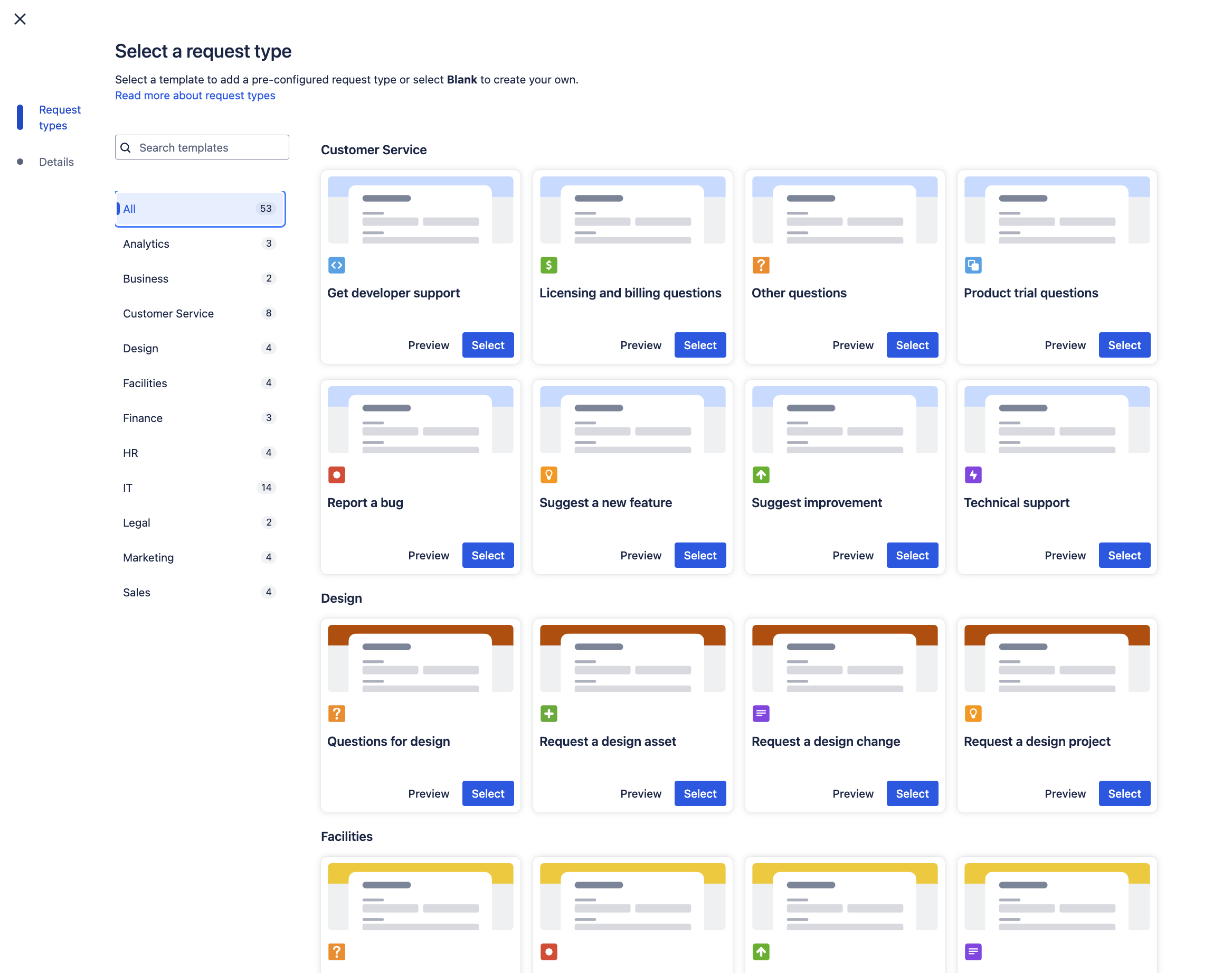 Team-managed projects now have easier setup with request type templates