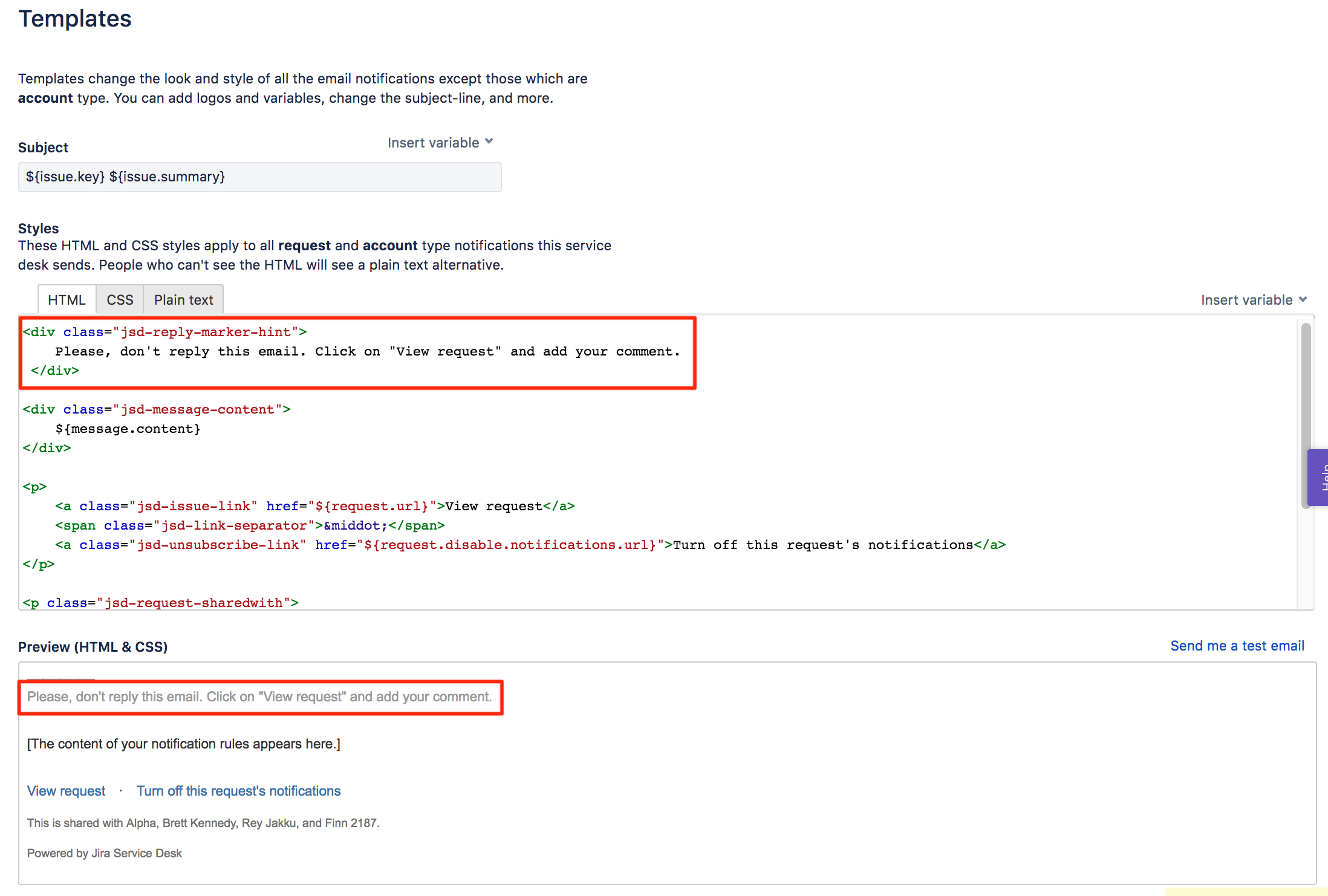 Disable service desk reply via email option