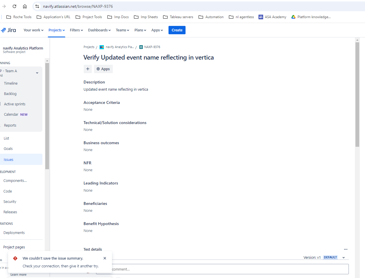 Error coming when trying to update test case from