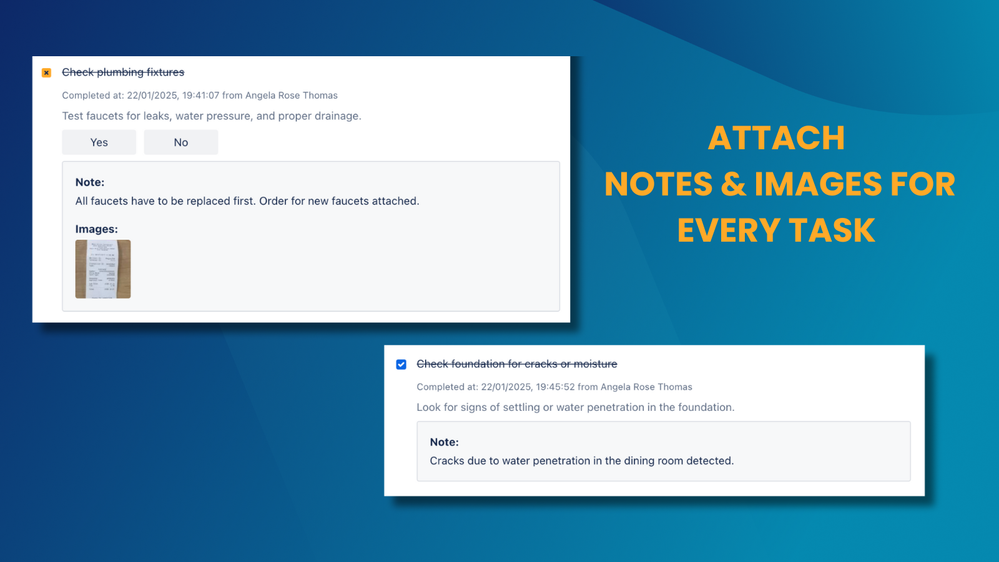 Recorded images and notes for every checklist task.png
