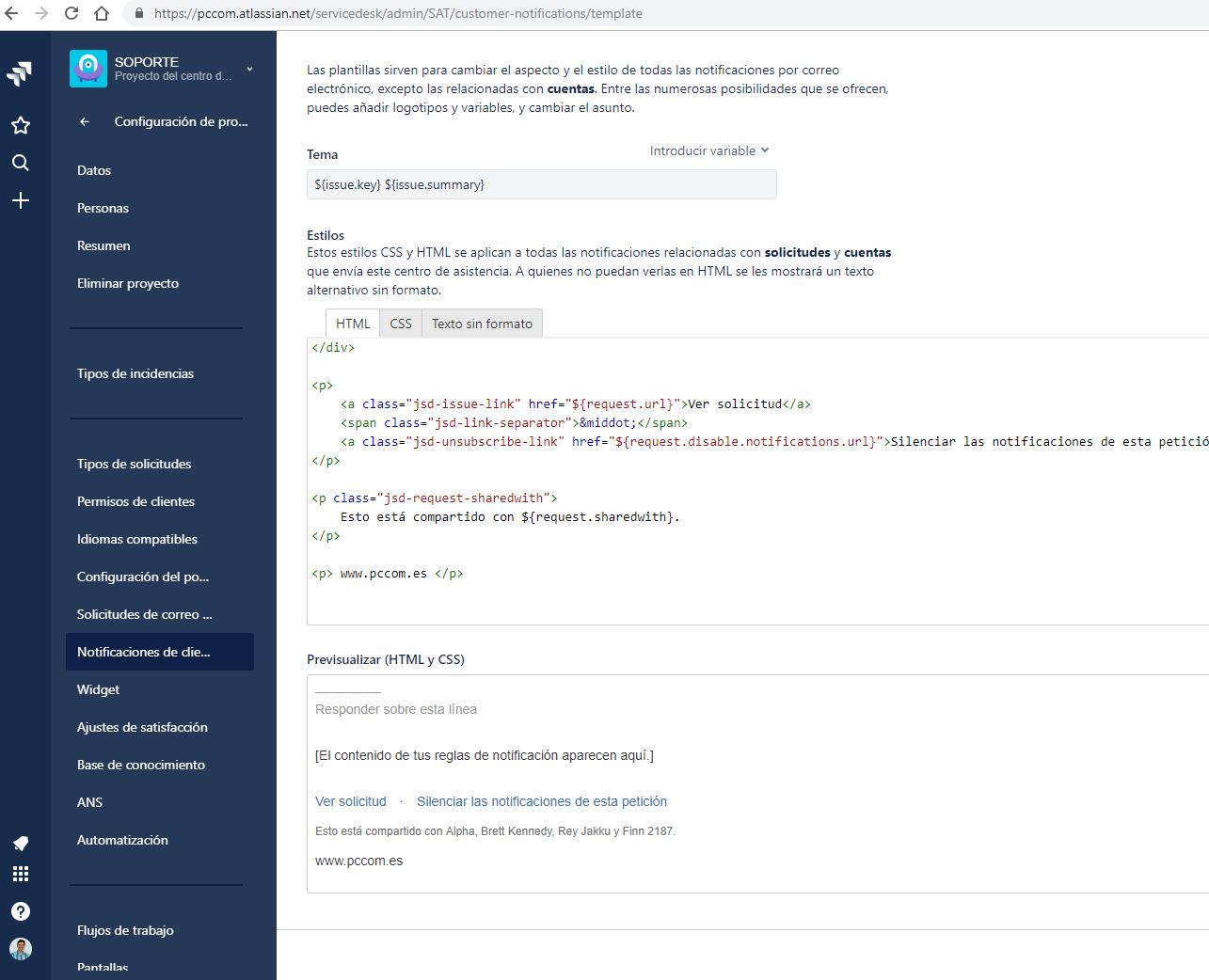 Jira Service Desk Notification Templates not worki...