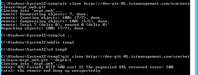 Bitucket Git Clone With --Depth 1 Throwing Http 50...