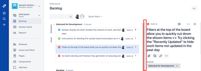 Unable to Resize Issue Preview on Kanban Board