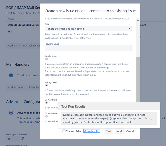 Solved javax.mail.MessagingException Connection dropped