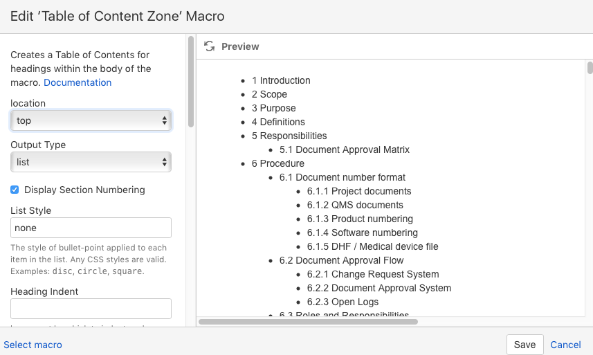 Using the table of contents macro, Can I display t...