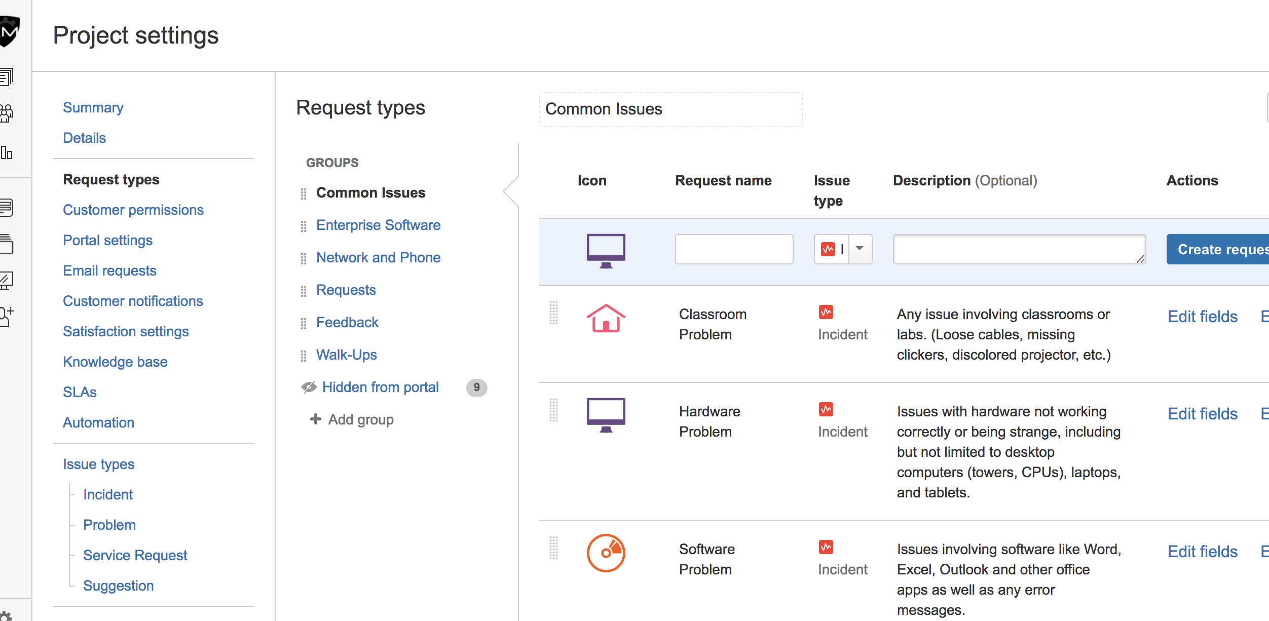 Solved How do I unhide request type groups on the sidebar...