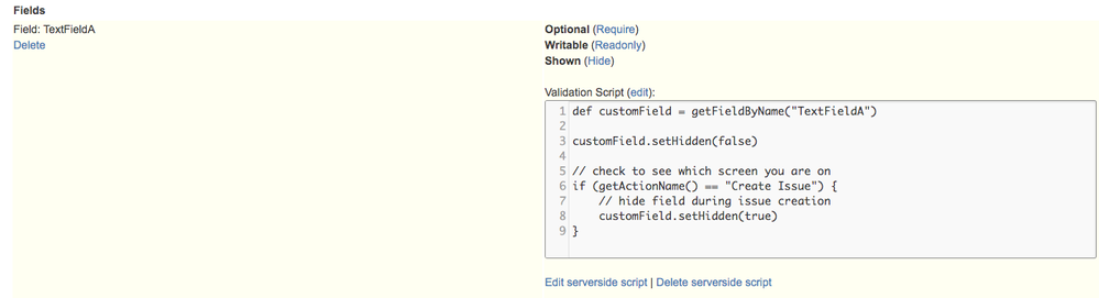 Solved: [ScriptRunner] How to hide customField with Issue ...