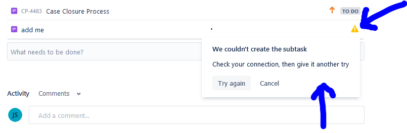 Cannot create subtask.PNG