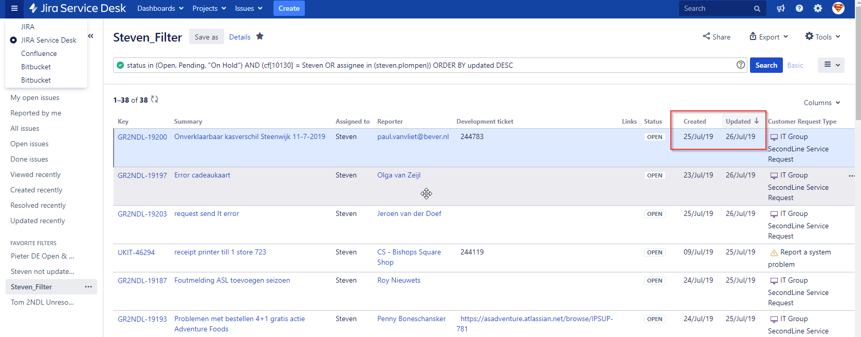 Show date fields with time stamp in filter
