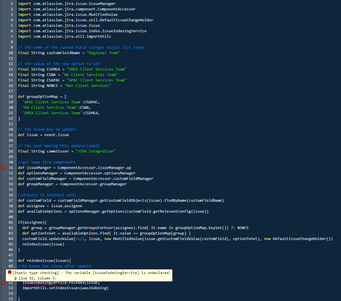Script runner - updating a custom field (select li...