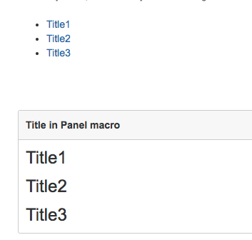 Using panel titles in Table of Contents