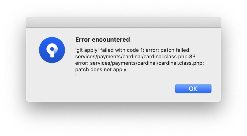 Stage hunk giving error patch failed does not appl 
