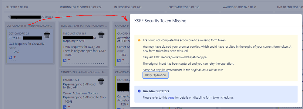 XSRF Security Token Missing error when dragging a task over the Kanban board in Jira.png