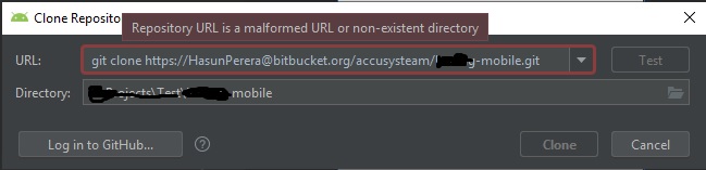 Cant clone from bitbucket to android studio