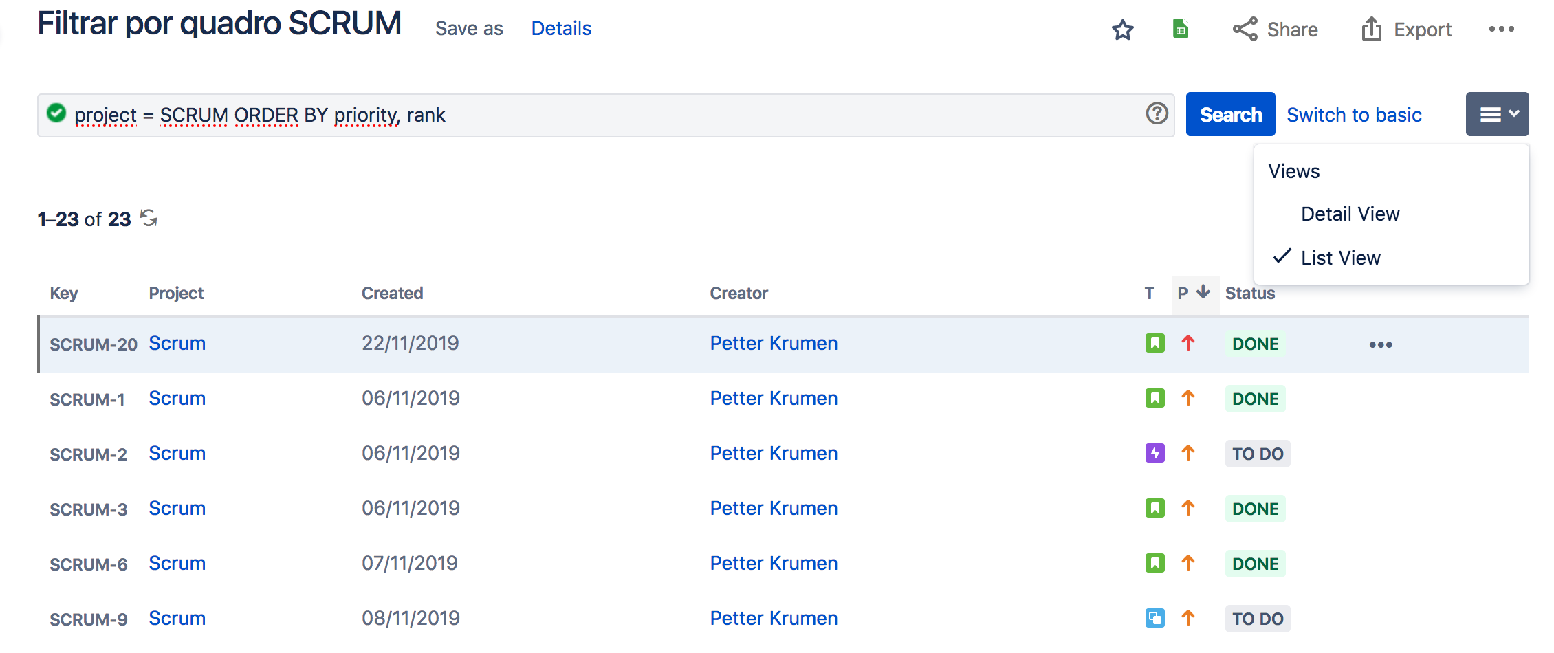 Jql query to fetch daily report