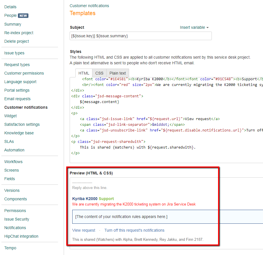 Customer notifications Templates different between...