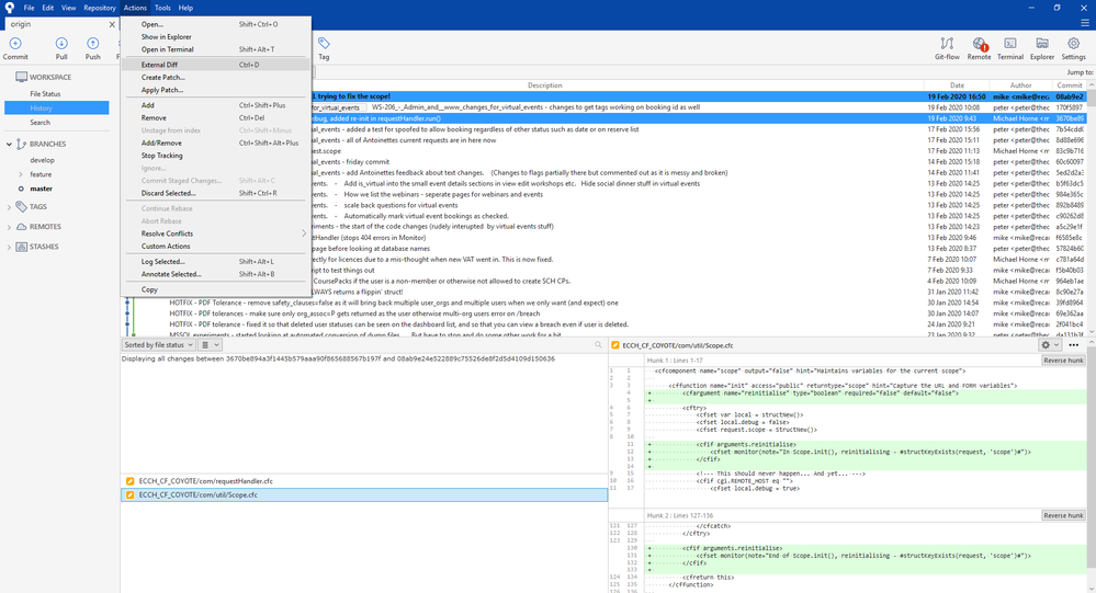 Solved Diff tool Beyond Compare opens file in current b...