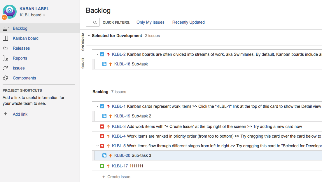 Sub task. Create subtask Jira.