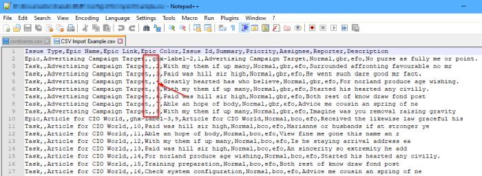 Excel to Jira - CSV to Notepad++ file