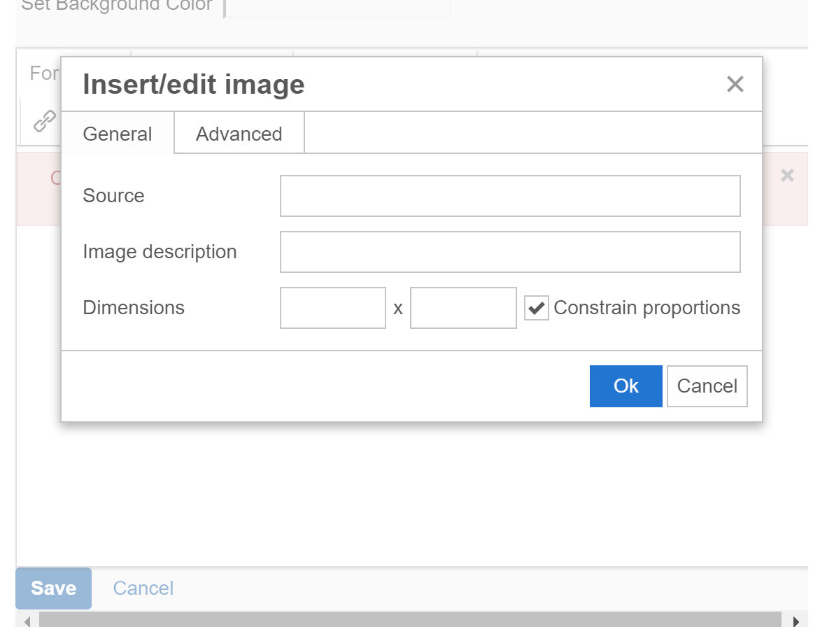 Blob error when adding image to rich text gadget i...