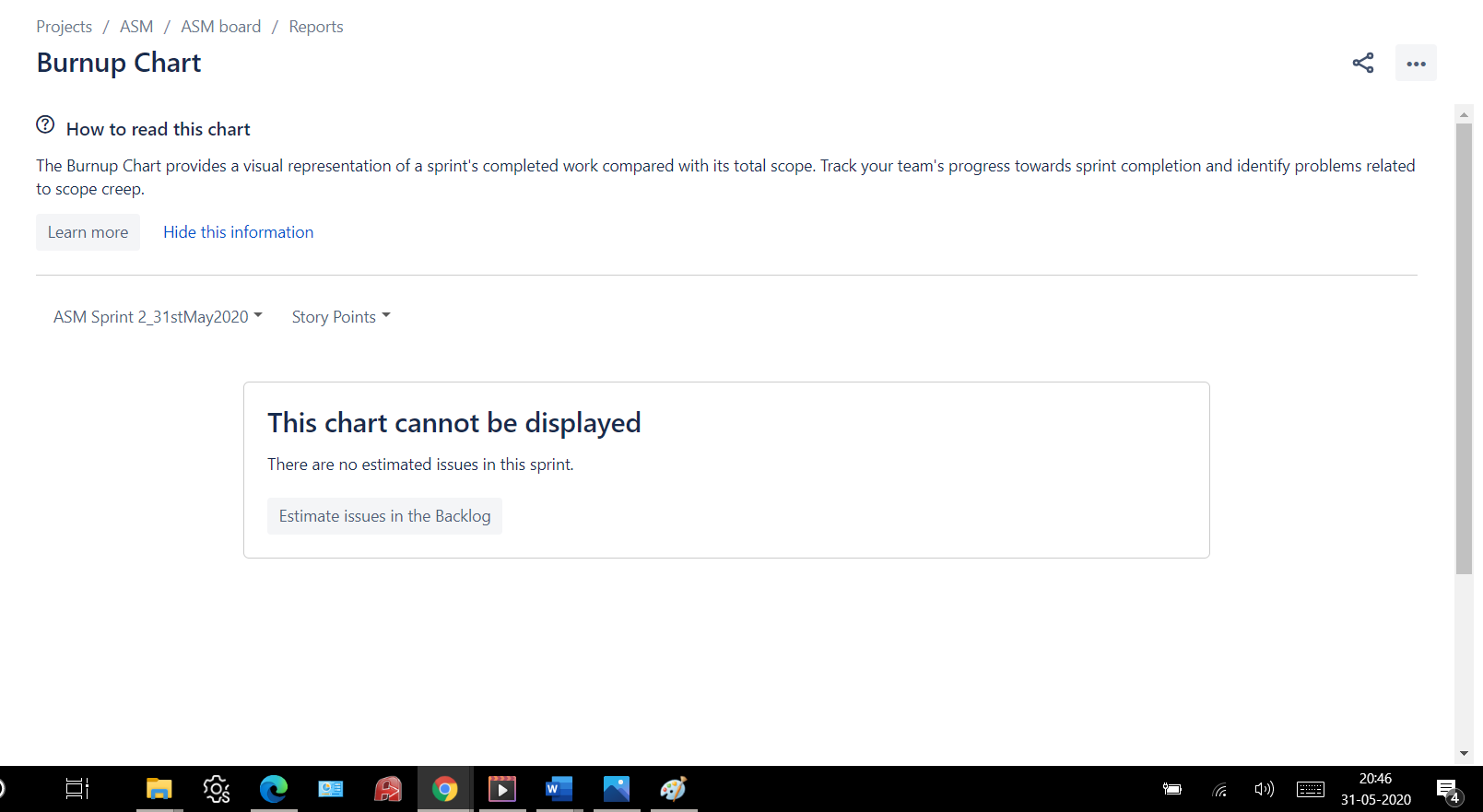 Burn down and burn up chart does not reflect story...